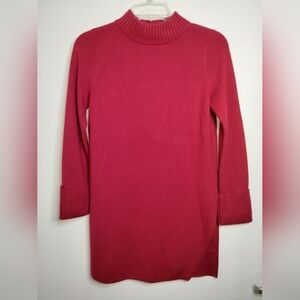 Chico's (Size 0/S/4) Red Mock Neck Stretch Ribbed Trim Pullover LS Tunic Sweater